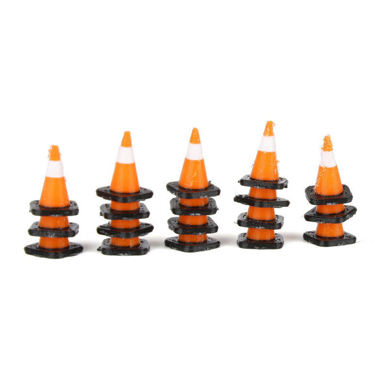 1/50 Pack of 18 Orange Traffic Cones with Black Bases, 3D Printed