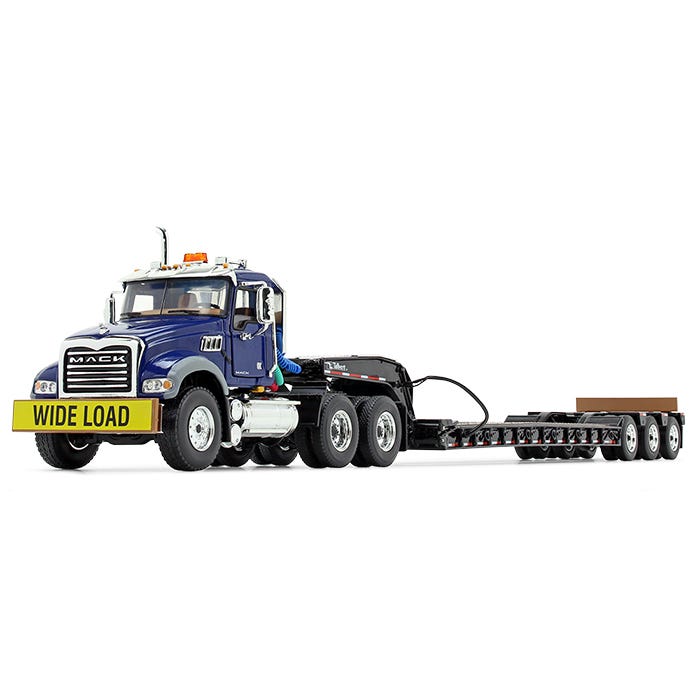 1/50 Mack Granite MP Day Cab, Blue with Tri-Axle Lowboy by First