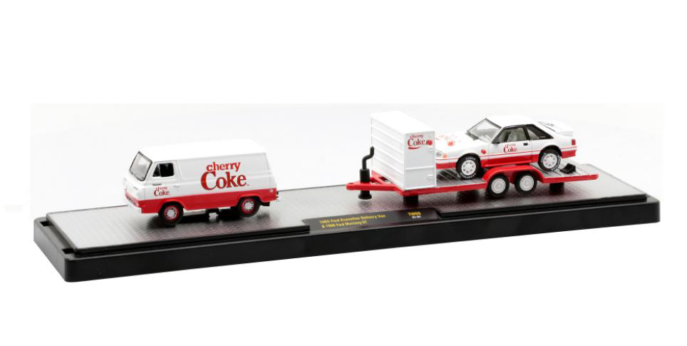 1/64 1965 Ford Econoline Delivery Van and 1990 Mustang GT, Cherry Coke, M2Machines