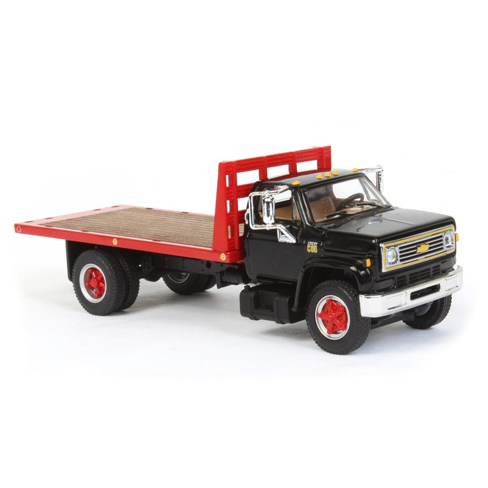 1/64 Black Chevy C65 Single Axle Truck with Red Flatbed, DCP by First Gear