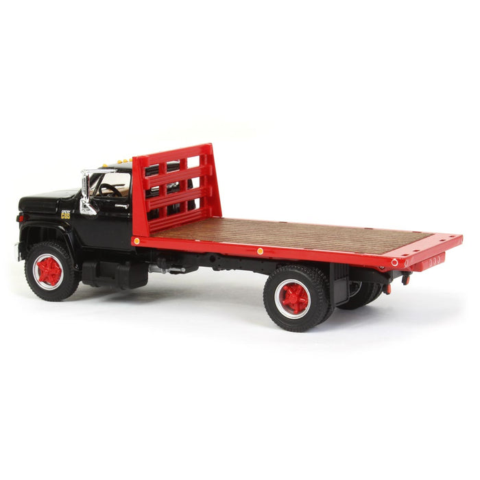 1/64 Black Chevy C65 Single Axle Truck with Red Flatbed, DCP by First Gear