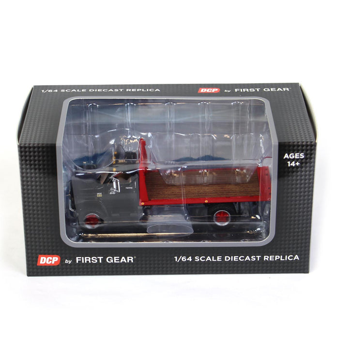 1/64 Black Chevy C65 Single Axle Truck with Red Flatbed, DCP by First Gear