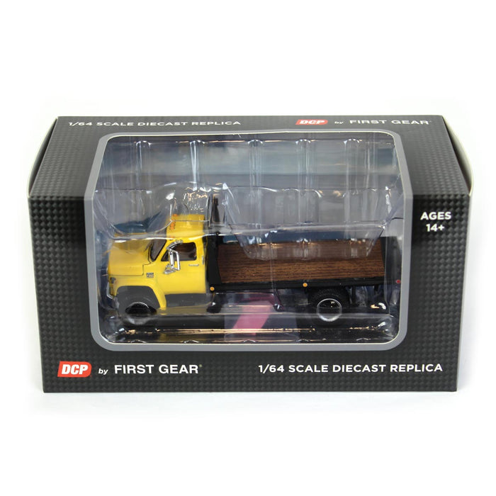 1/64 Yellow Chevy C65 Single Axle Truck with Black Flatbed, DCP by First Gear