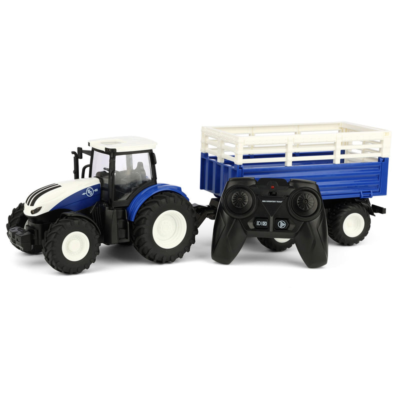 1/24 Big Country Toys Blue & White Remote Control Tractor with Trailer