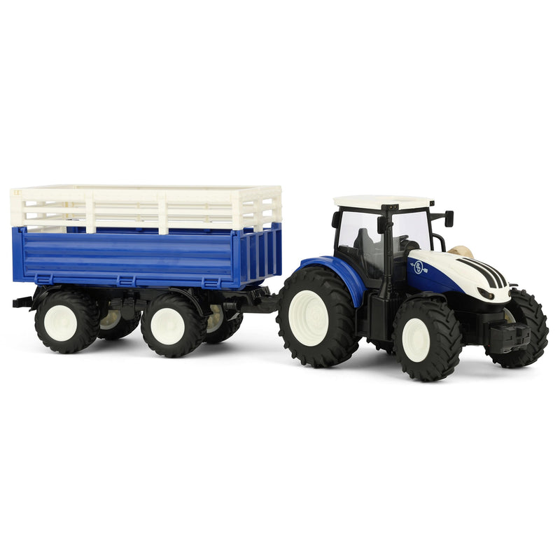 1/24 Big Country Toys Blue & White Remote Control Tractor with Trailer
