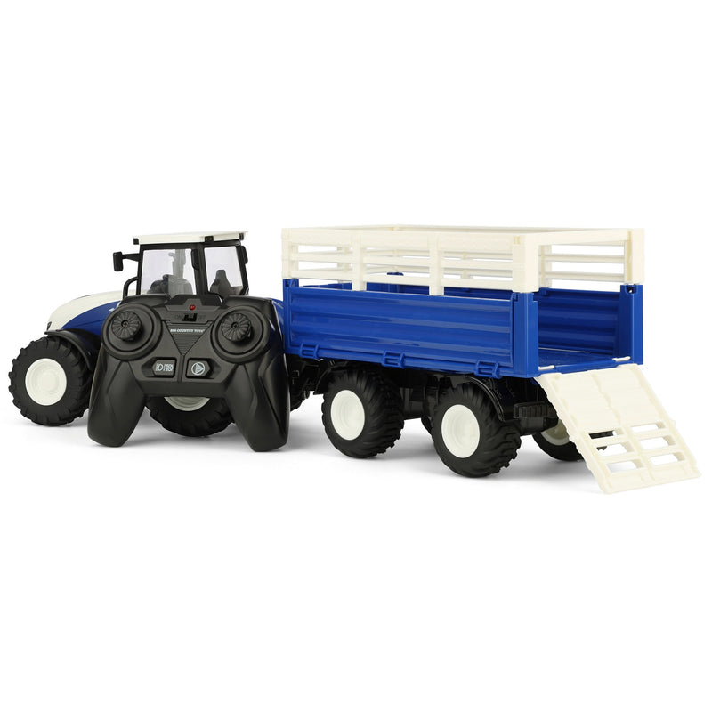 1/24 Big Country Toys Blue & White Remote Control Tractor with Trailer