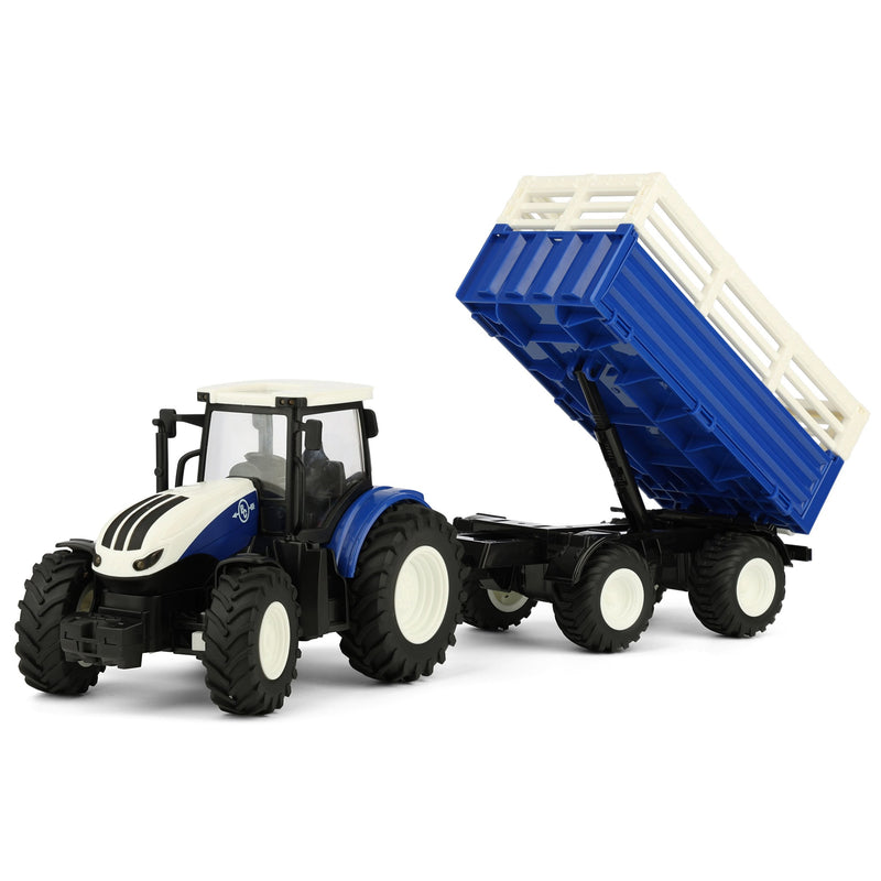 1/24 Big Country Toys Blue & White Remote Control Tractor with Trailer