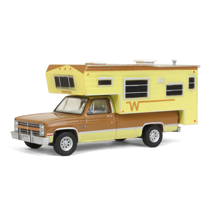 1/64 1986 Chevrolet C20 Silverado with Winnebago Slide in Camper, Copper and Tan