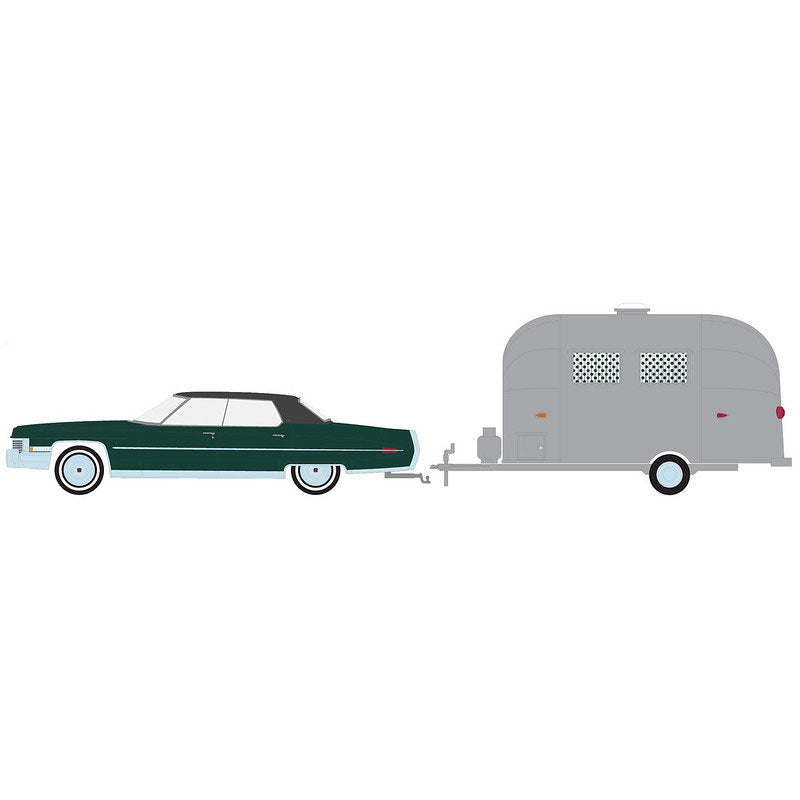 1/64 1972 Cadillac Sedan Deville, Green, with Airstream 16ft Bambi, Hitch & Tow 24