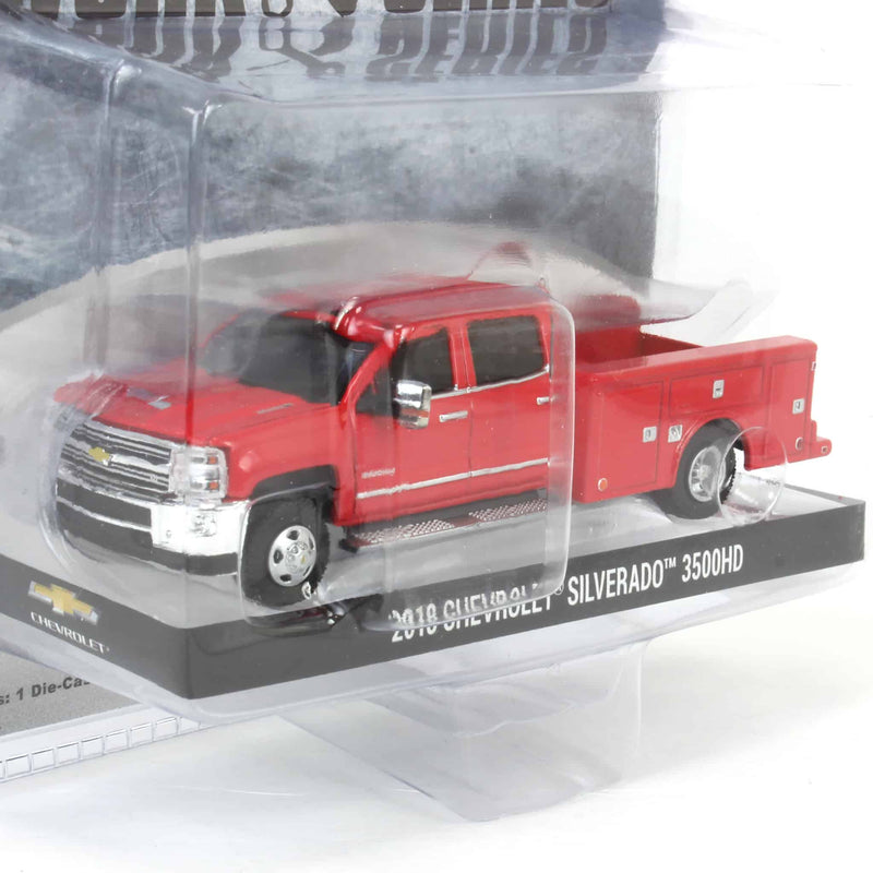 1/64 2018 Chevrolet Silverado 3500HD, Red Service Truck by Greenlight