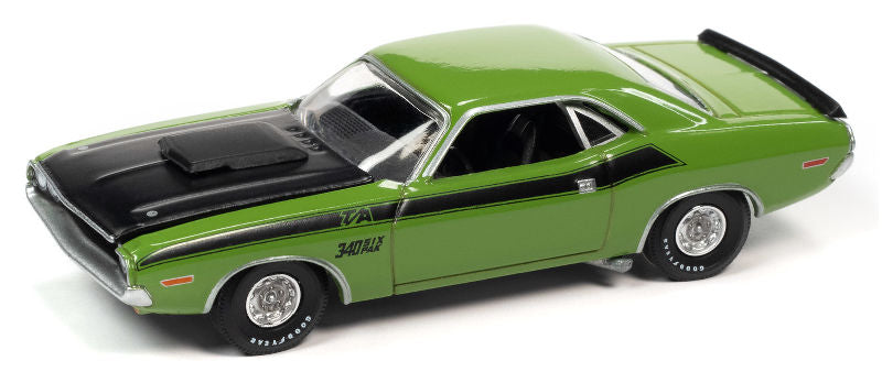 1/64 1970 Dodge Challenger TA Green with Black Hood, 2021 Release 5A Auto World