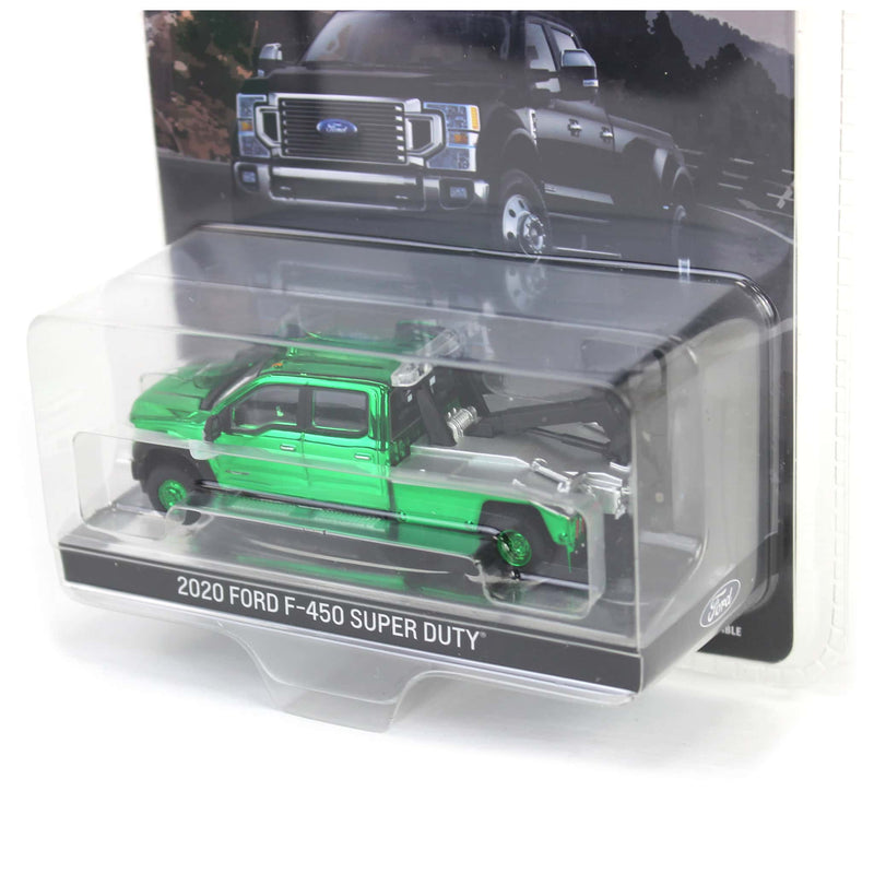 Green Chrome Chase Unit ~ 1/64 2020 Ford F-450 Super Duty Dually with Service Bed & Crane, Agate Black, Town & Country Exclusive