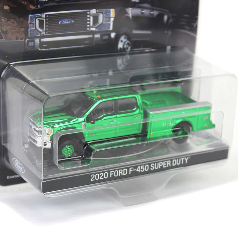 Green Chrome Chase Unit ~ 1/64 2020 Ford F-450 Super Duty Dually with Wrecker Bed, Agate Black, Town & Country Exclusive