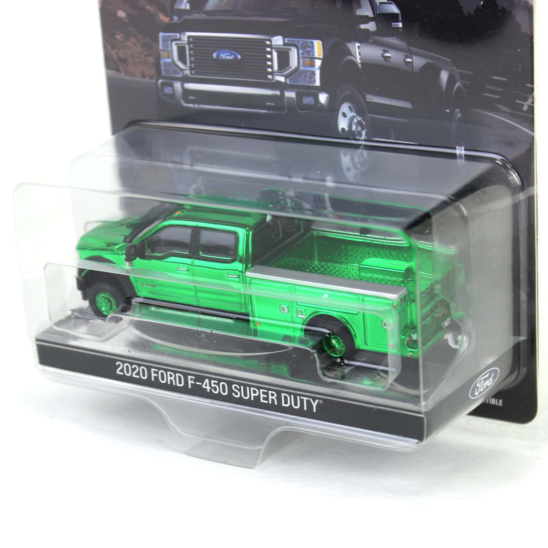 Green Chrome Chase Unit ~ 1/64 2020 Ford F-450 Super Duty Dually with Wrecker Bed, Agate Black, Town & Country Exclusive