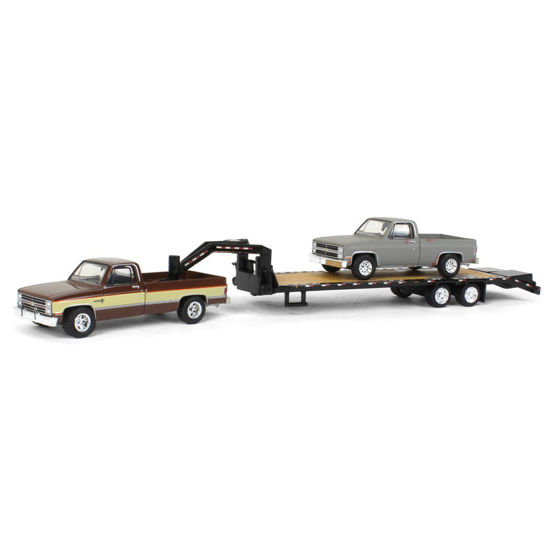(B&D) 1/64 Brown & Tan 1986 Chevy K-30 Longbed with Gooseneck & Project Truck, Greenlight Exclusive - Damaged Box