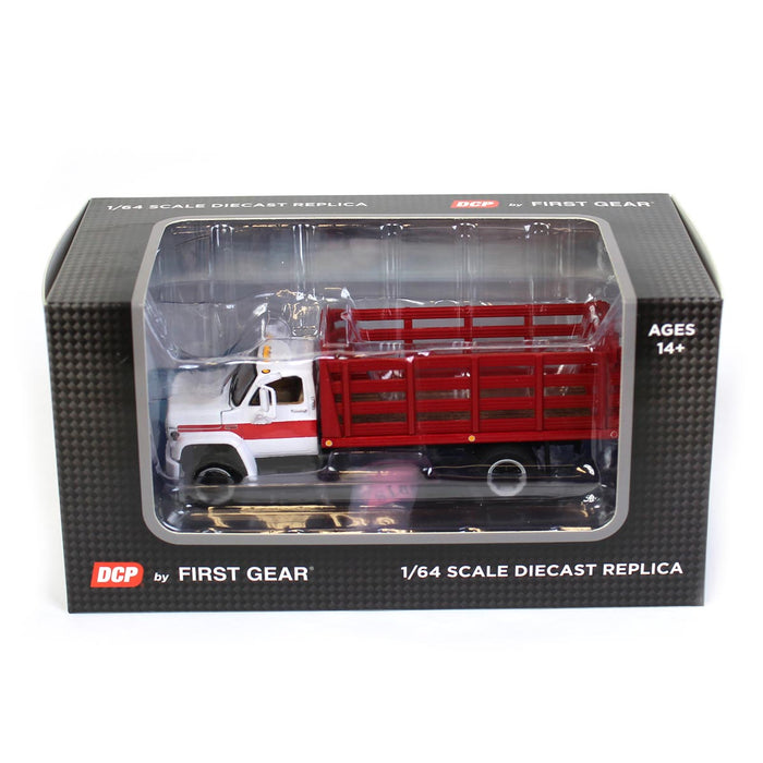 1/64 White & Red 1970s GMC 6500 Stake Truck, DCP by First Gear