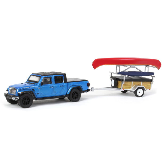 1/64 2021 Jeep Gladiator Hydro Blue, Canoe Trailer with Canoe Rack, Hitch & Tow 24