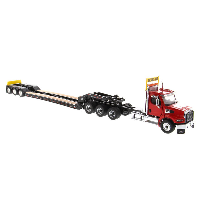 1/50 Red Western Star 49X SB Tridem & XL 120 HDG Trailer w/ Single & Tandem Axle Boosters