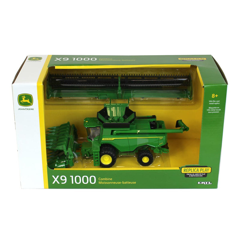 1/64 John Deere X9 1000 Combine with Corn Head & Grain Head, ERTL Replica Play