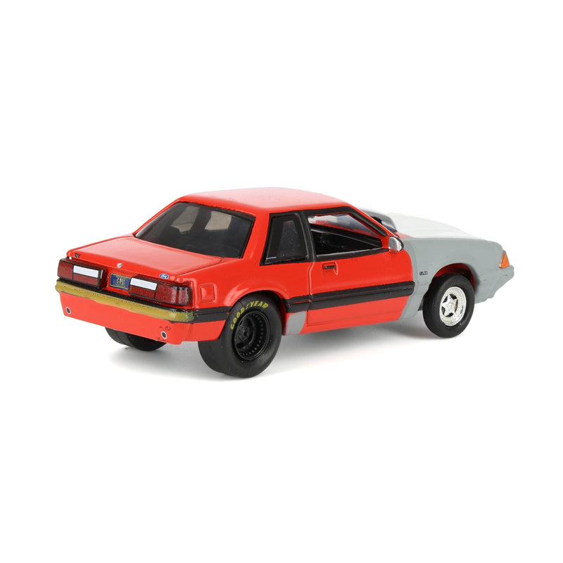 (B&D) 1/64 1987 Ford Mustang LX Project Car, Red & Gray with Black Door, by Greenlight, LP Diecast Exclusive - Damaged Box