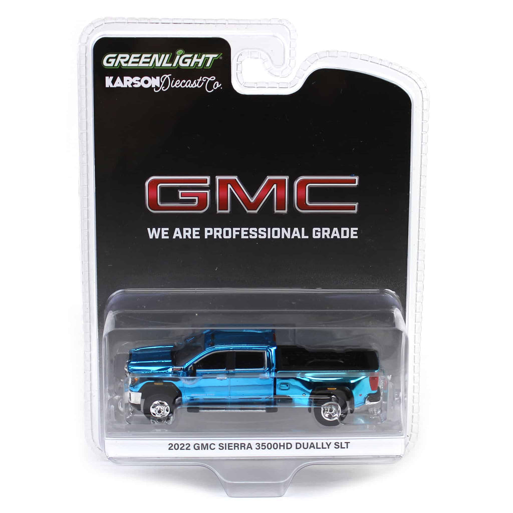 Blue Chrome Chase ~ 1/64 2022 GMC Sierra 3500HD Pro Dually