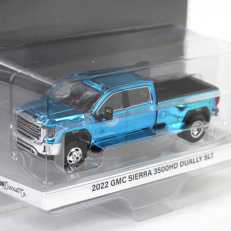 Blue Chrome Chase ~ 1/64 2022 GMC Sierra 3500HD Pro Dually, Cayenne Red, Karson Diecast Exclusive