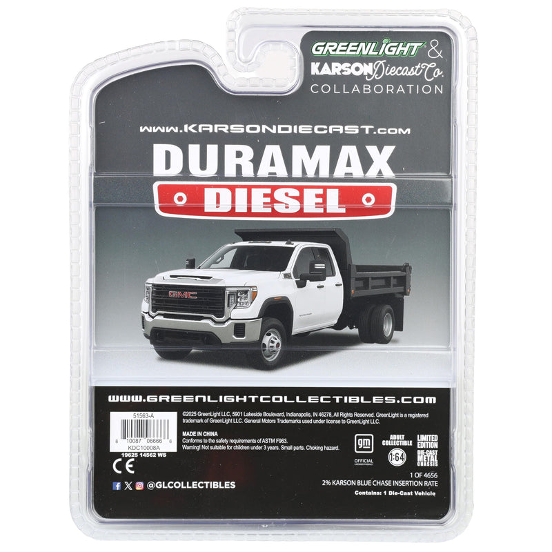 1/64 2022 GMC Sierra 3500HD Pickup Truck with Dump Bed, Summit White, Karson Diecast Exclusive