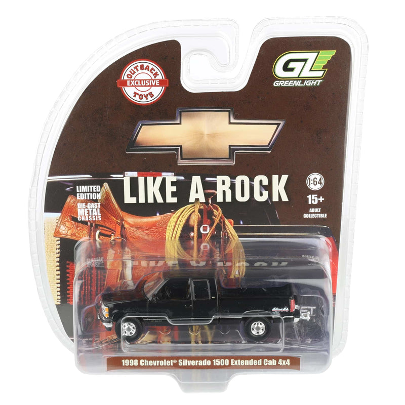 1/64 1998 Chevrolet Silverado 1500 Extended Cab Pickup Truck, Black, Outback Toys Exclusive