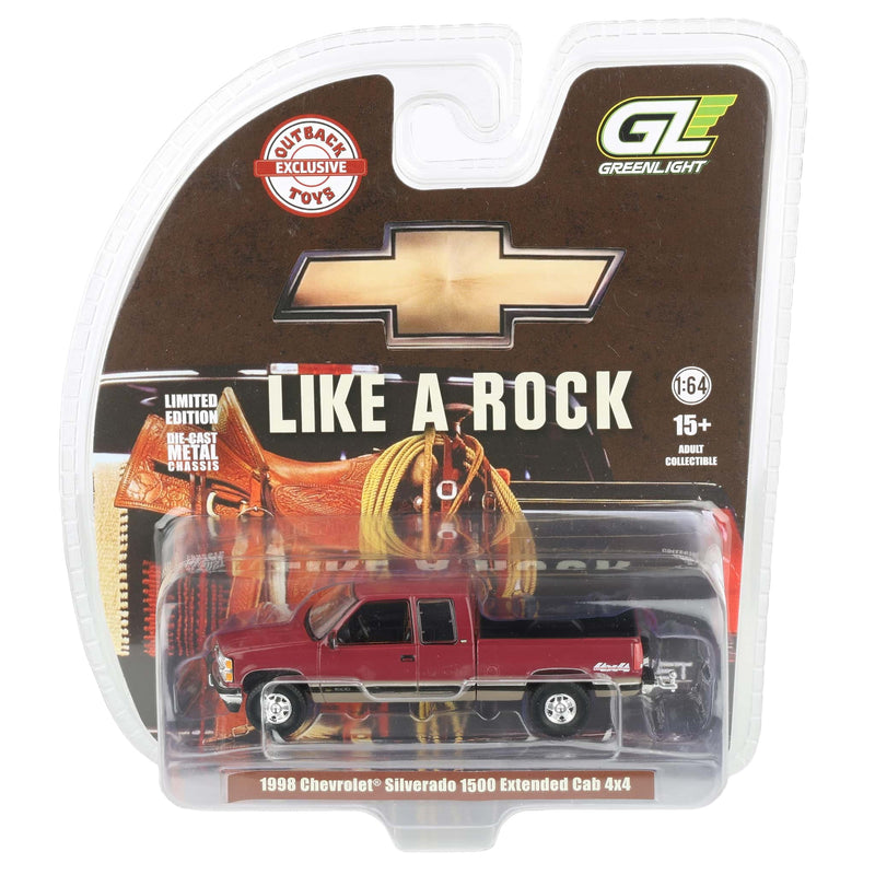 1/64 1998 Chevrolet Silverado 1500 Extended Cab Pickup Truck, Dark Toreador Red & Tan, Outback Toys Exclusive