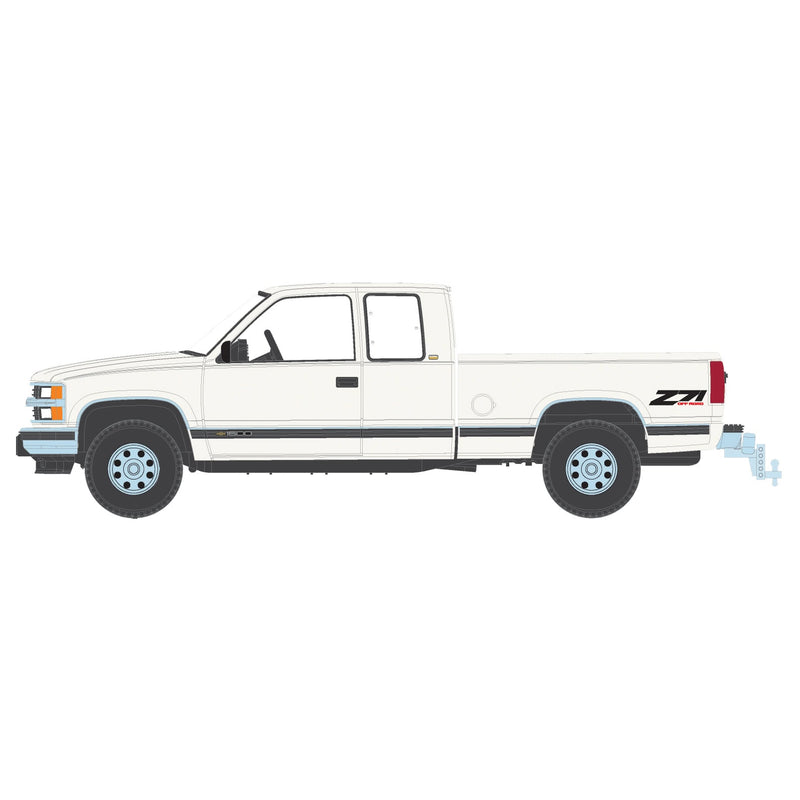 1/64 Lifted 1998 Chevrolet Silverado 1500 Extended Cab, Olympic White, Outback Toys Exclusive