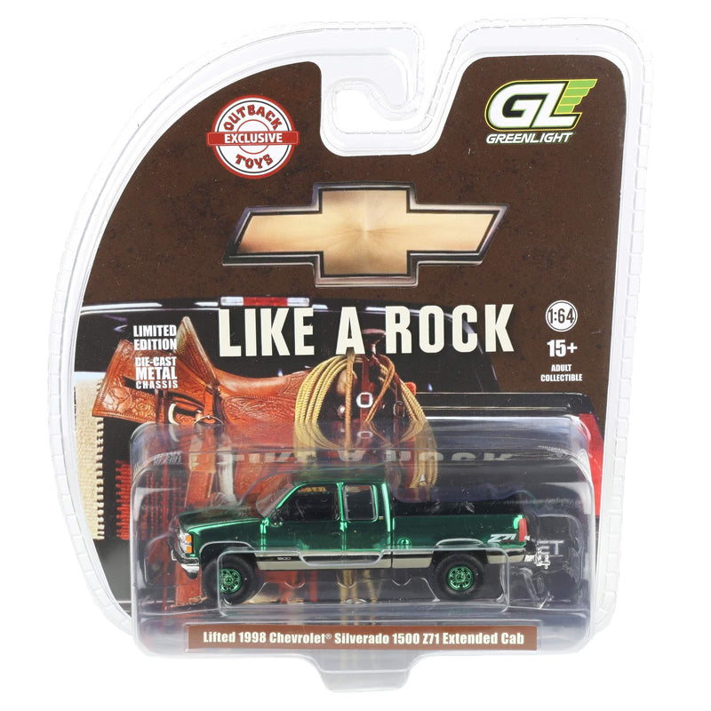 Green Chrome Chase Unit ~ 1/64 Lifted 1998 Chevrolet Silverado 1500 Ext. Cab, OBT Exclusive