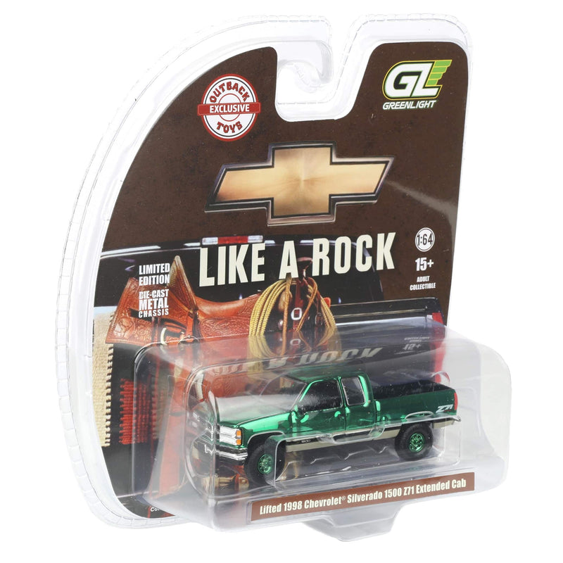 Green Chrome Chase Unit ~ 1/64 Lifted 1998 Chevrolet Silverado 1500 Ext. Cab, OBT Exclusive
