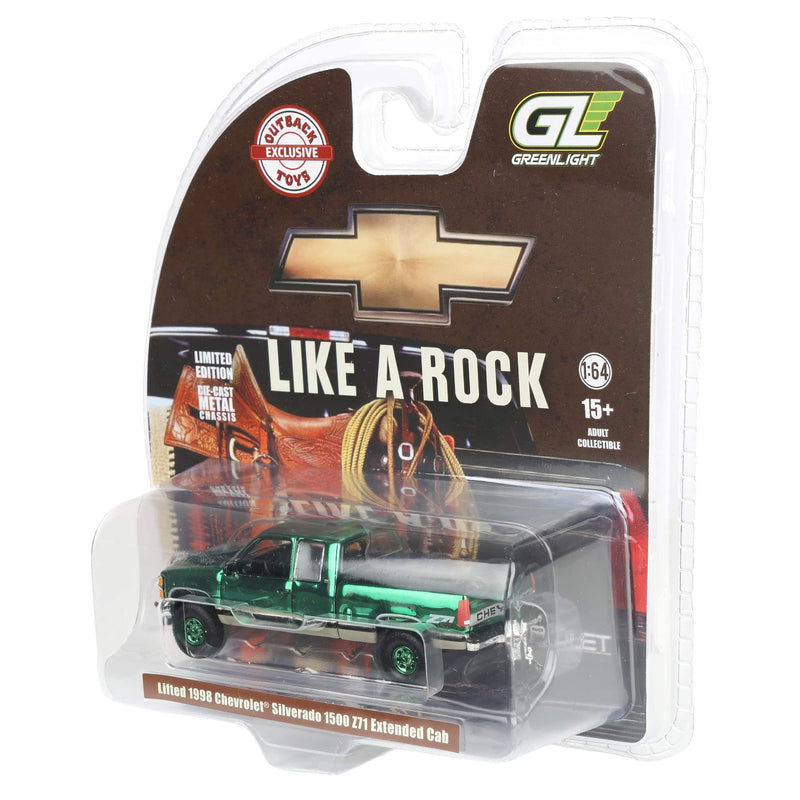 Green Chrome Chase Unit ~ 1/64 Lifted 1998 Chevrolet Silverado 1500 Ext. Cab, OBT Exclusive