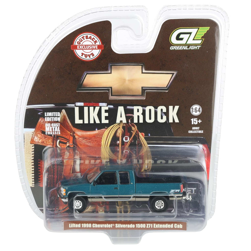 1/64 Lifted 1998 Chevrolet Silverado 1500 Extended Cab Pickup Truck, Emerald Green & Tan, Outback Toys Exclusive