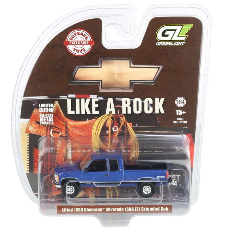 1/64 Lifted 1998 Chevrolet Silverado 1500 Extended Cab Pickup Truck, Indigo Blue, Outback Toys Exclusive
