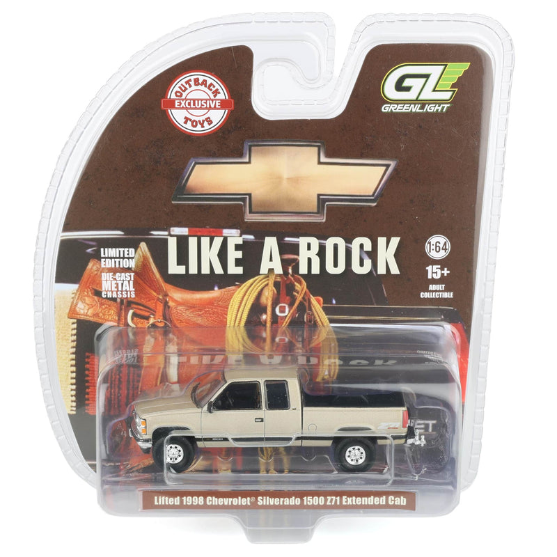 1/64 Lifted 1998 Chevrolet Silverado 1500 Extended Cab Pickup Truck, Light Sandrift, Outback Toys Exclusive