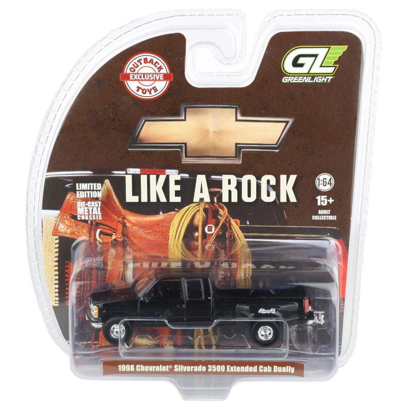 1/64 1998 Chevrolet Silverado 3500 Extended Cab Dually Pickup Truck, Black, Outback Toys Exclusive