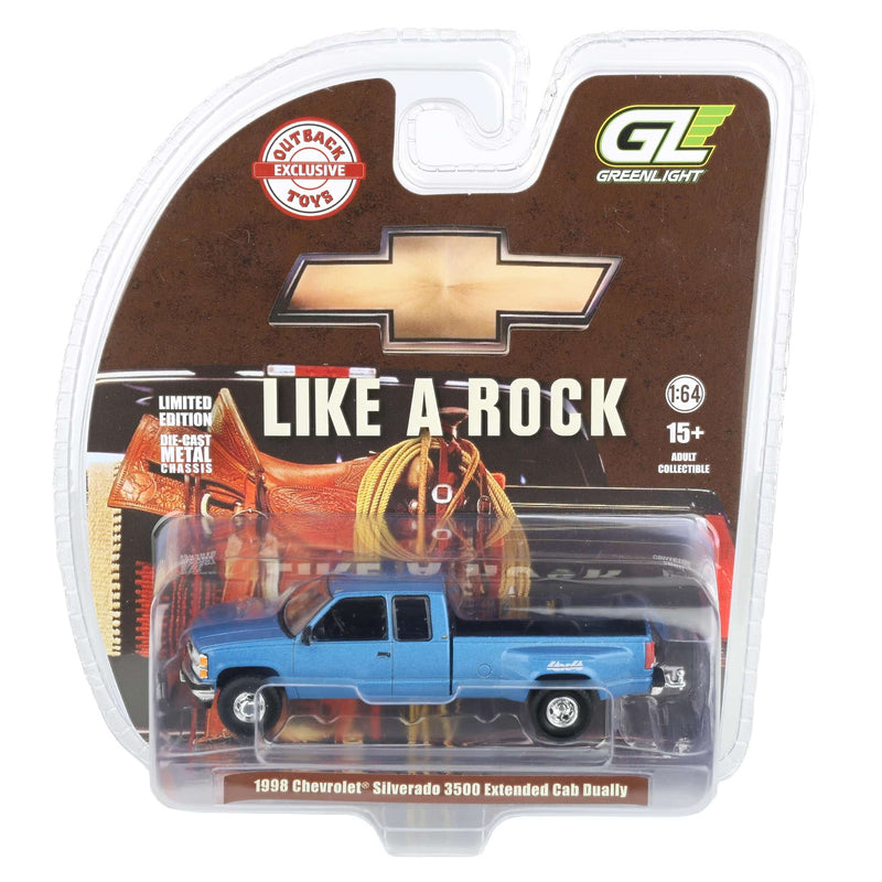 1/64 1998 Chevrolet Silverado 3500 Extended Cab Dually Pickup Truck, Light Stellar Blue, Outback Toys Exclusive