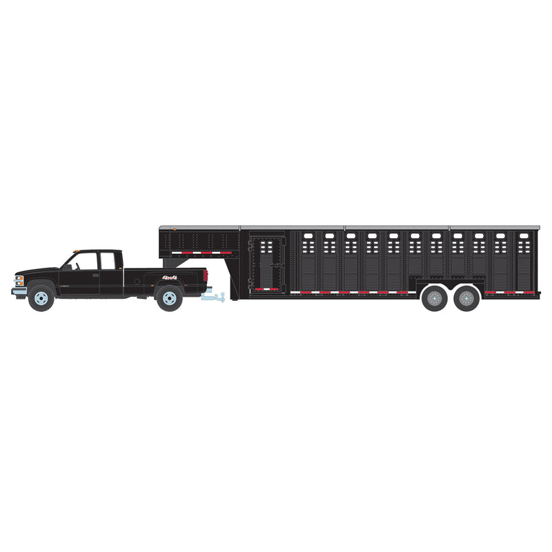 1/64 1998 Chevrolet Silverado 3500 Ext. Cab Dually with Livestock Trailer, Outback Toys Exclusive