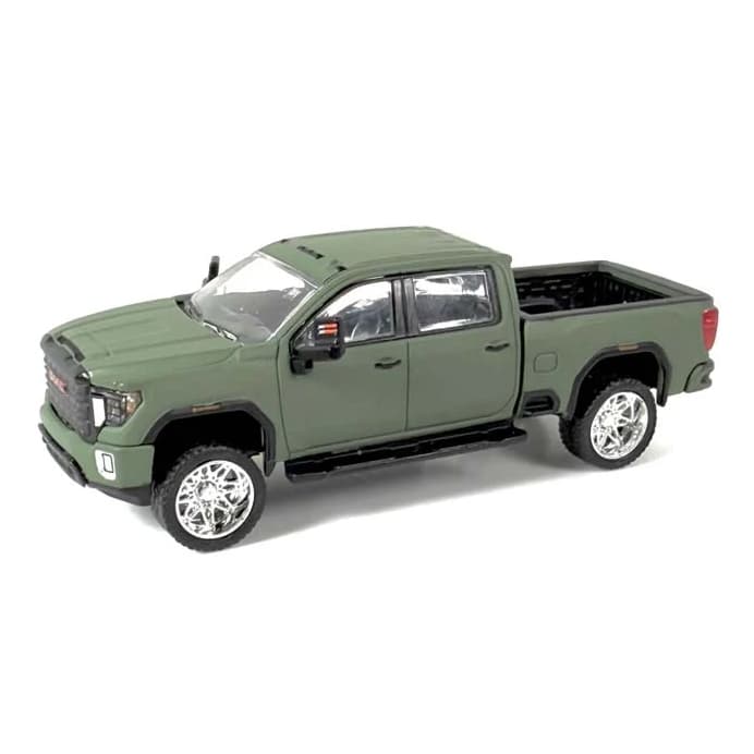 1/64 Lifted 2022 GMC Sierra 2500 SLT Pickup Truck with Custom Rims in Matte Dark Green by GreenLight Collectibles, Dealer Exclusive