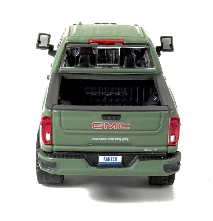 1/64 Lifted 2022 GMC Sierra 2500 SLT Pickup Truck with Custom Rims in Matte Dark Green by GreenLight Collectibles, Dealer Exclusive