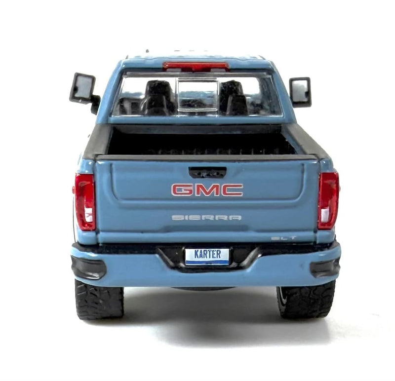 1/64 Lifted 2022 GMC Sierra 2500 SLT Pickup Truck with Custom Rims in Matte Blue by GreenLight Collectibles, Dealer Exclusive