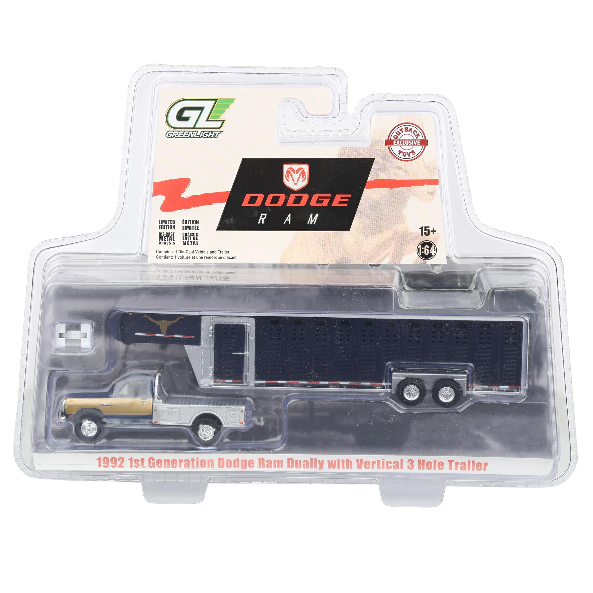 1/64 1992 Navy & Gold 1st Gen Dodge Ram Dually Flatbed Truck with