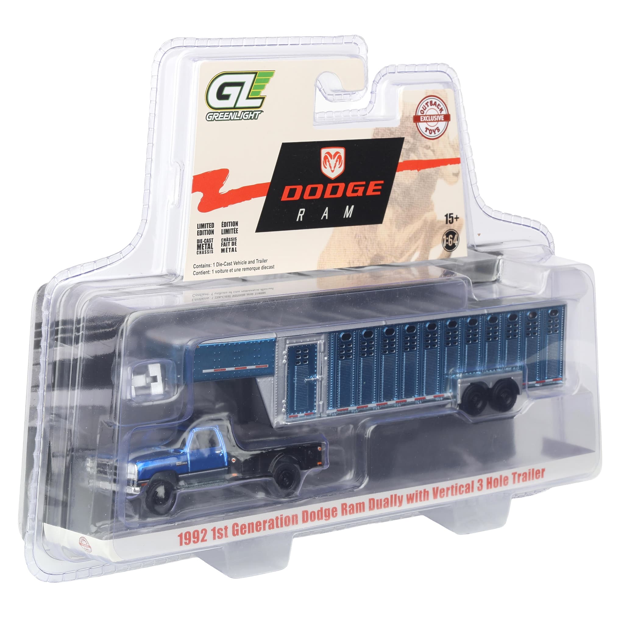 Blue Chrome & Charcoal Chase Unit ~ 1/64 1992 1st Gen Dodge Ram