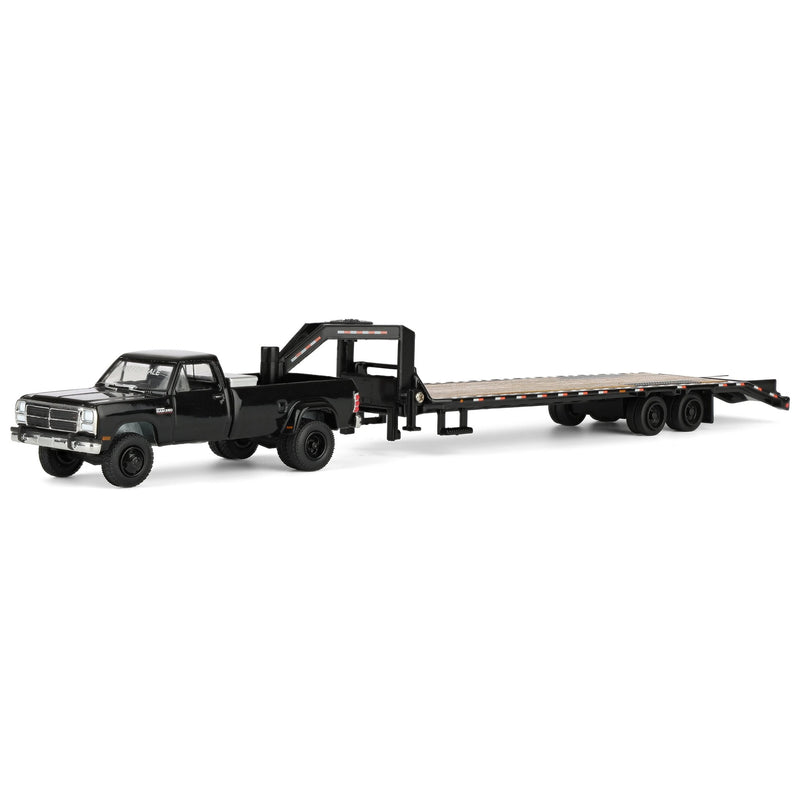 1/64 1993 Black Dodge Ram W-350 Dually with Toolbox & Black Gooseneck Flatbed Trailer, OBT Exclusive