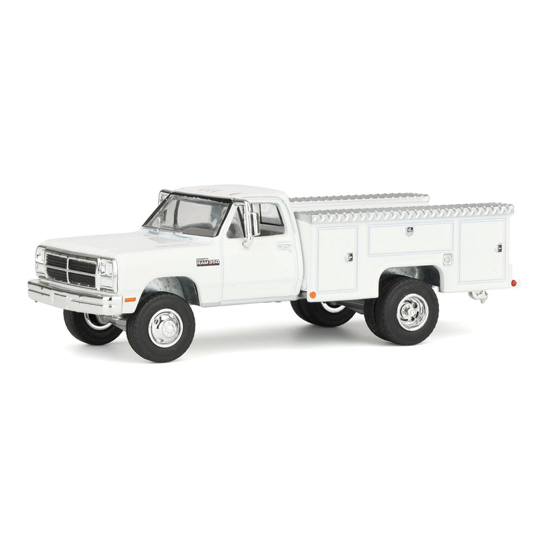 1/64 1993 Dodge Ram 350 Pickup Truck with Service Bed, White, Rick's Auto Sales Series 2 by GreenLight Collectibles