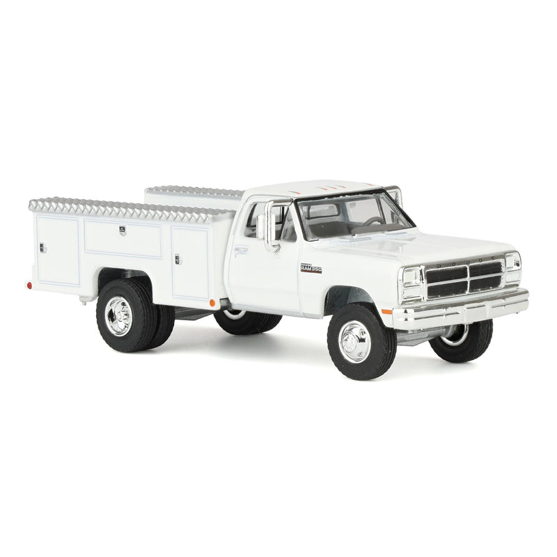 1/64 1993 Dodge Ram 350 Pickup Truck with Service Bed, White, Rick's Auto Sales Series 2 by GreenLight Collectibles