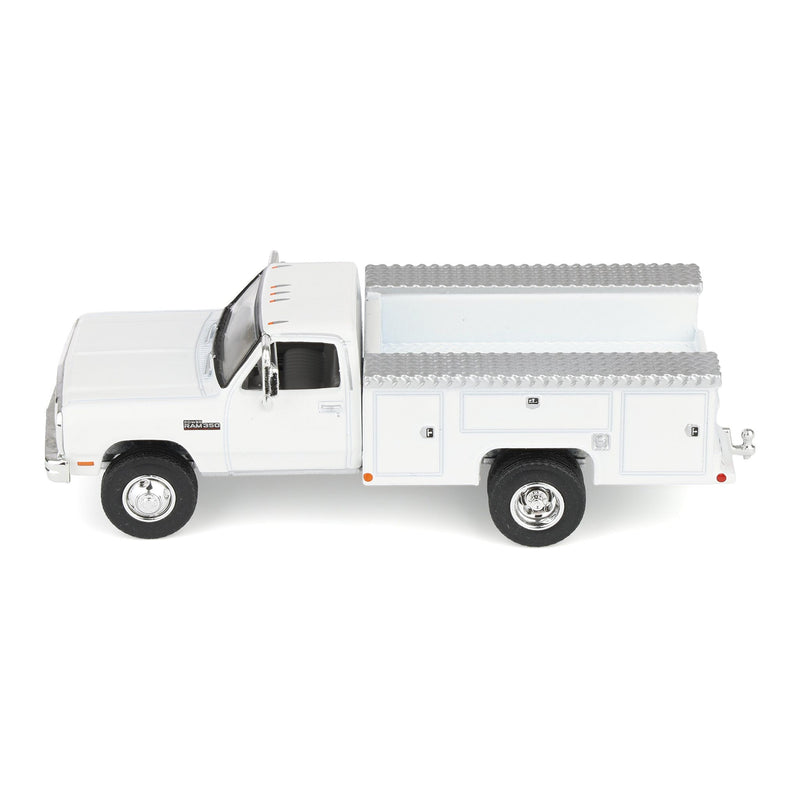 1/64 1993 Dodge Ram 350 Pickup Truck with Service Bed, White, Rick's Auto Sales Series 2 by GreenLight Collectibles