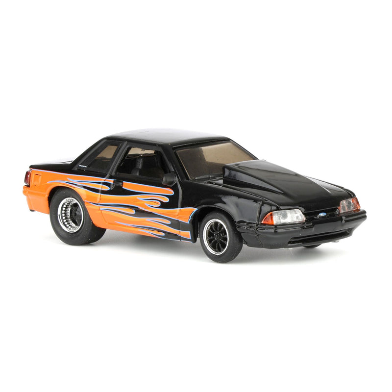1/64 1990 Ford Mustang LX, Orange with Black Flames, Rick's Auto Sales Series 2 by GreenLight Collectibles
