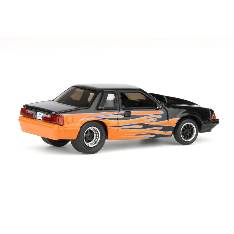 1/64 1990 Ford Mustang LX, Orange with Black Flames, Rick's Auto Sales Series 2 by GreenLight Collectibles